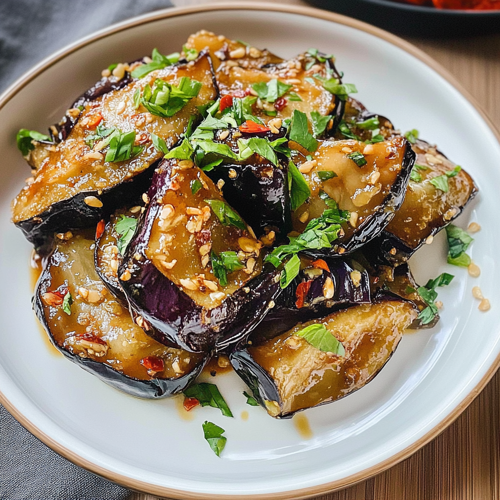 Recipe preparation for Sticky Garlic Eggplant
