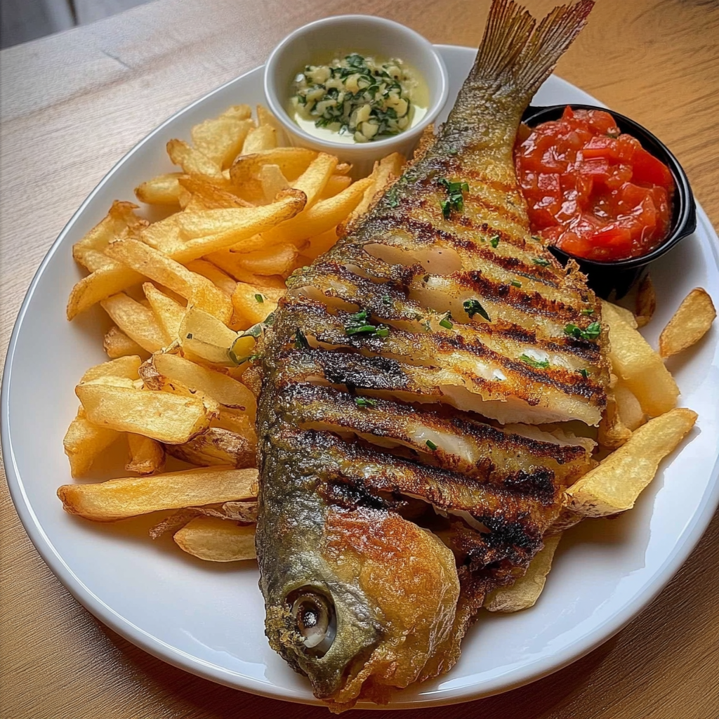 Recipe preparation for Grilled Fish and Chips