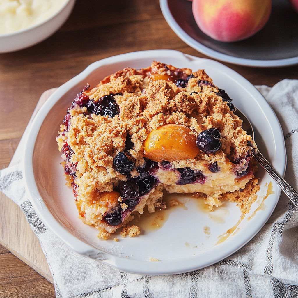 Recipe preparation for Peach and Blueberry Crisp