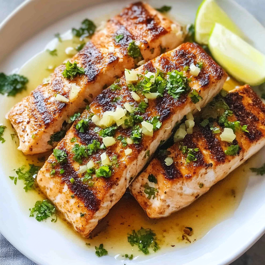 Recipe preparation for Lemon Garlic Grilled Salmon