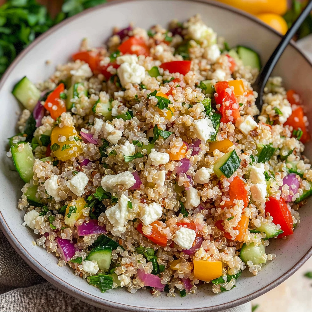 Recipe preparation for Fresh Herb and Feta Quinoa Salad