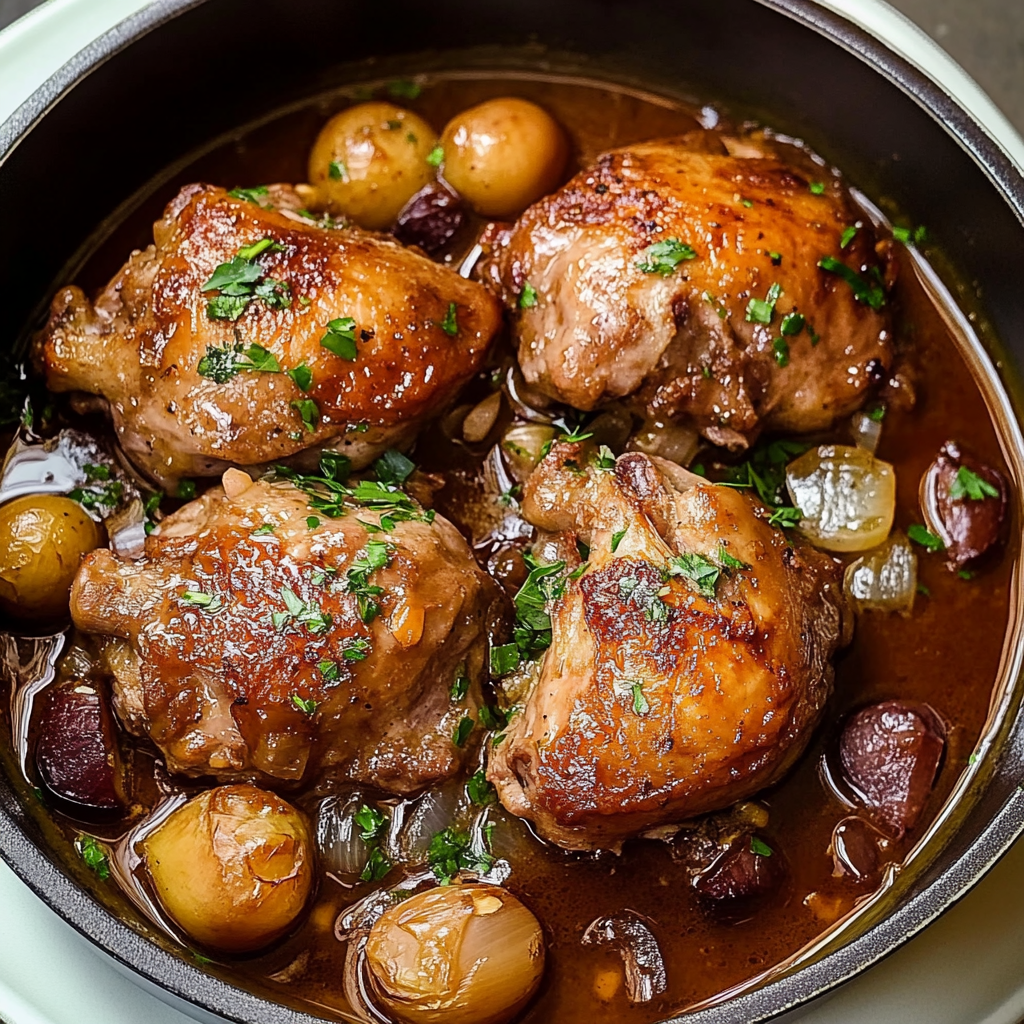 Recipe preparation for Hearty French Coq au Vin
