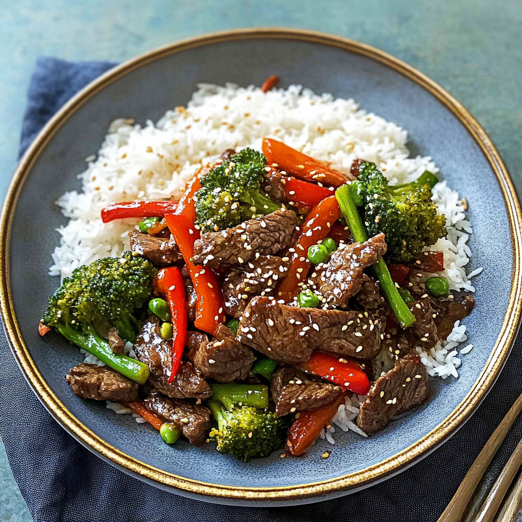 Recipe preparation for coconut rice with beef stir fry