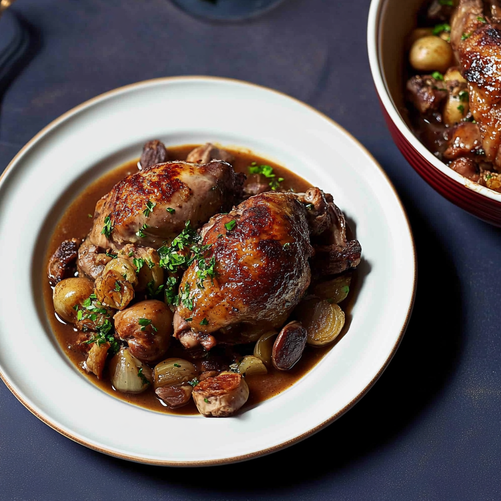 Recipe preparation for Pressure Cooked French Coq au Vin
