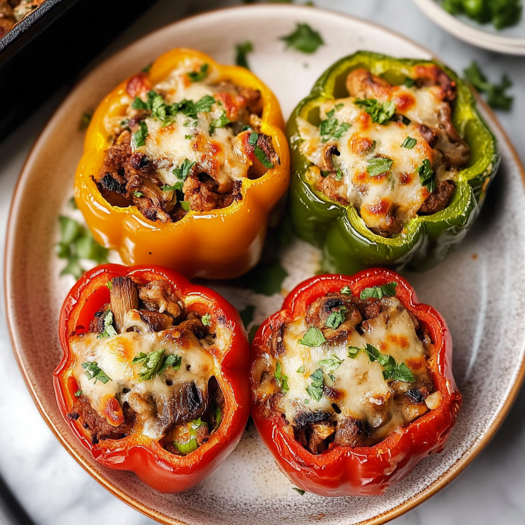 Recipe preparation for Mushroom Stuffed Bell Peppers