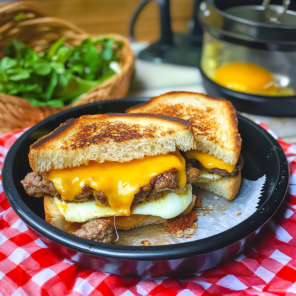 Recipe preparation for Breakfast Grilled Cheese Sausage Egg