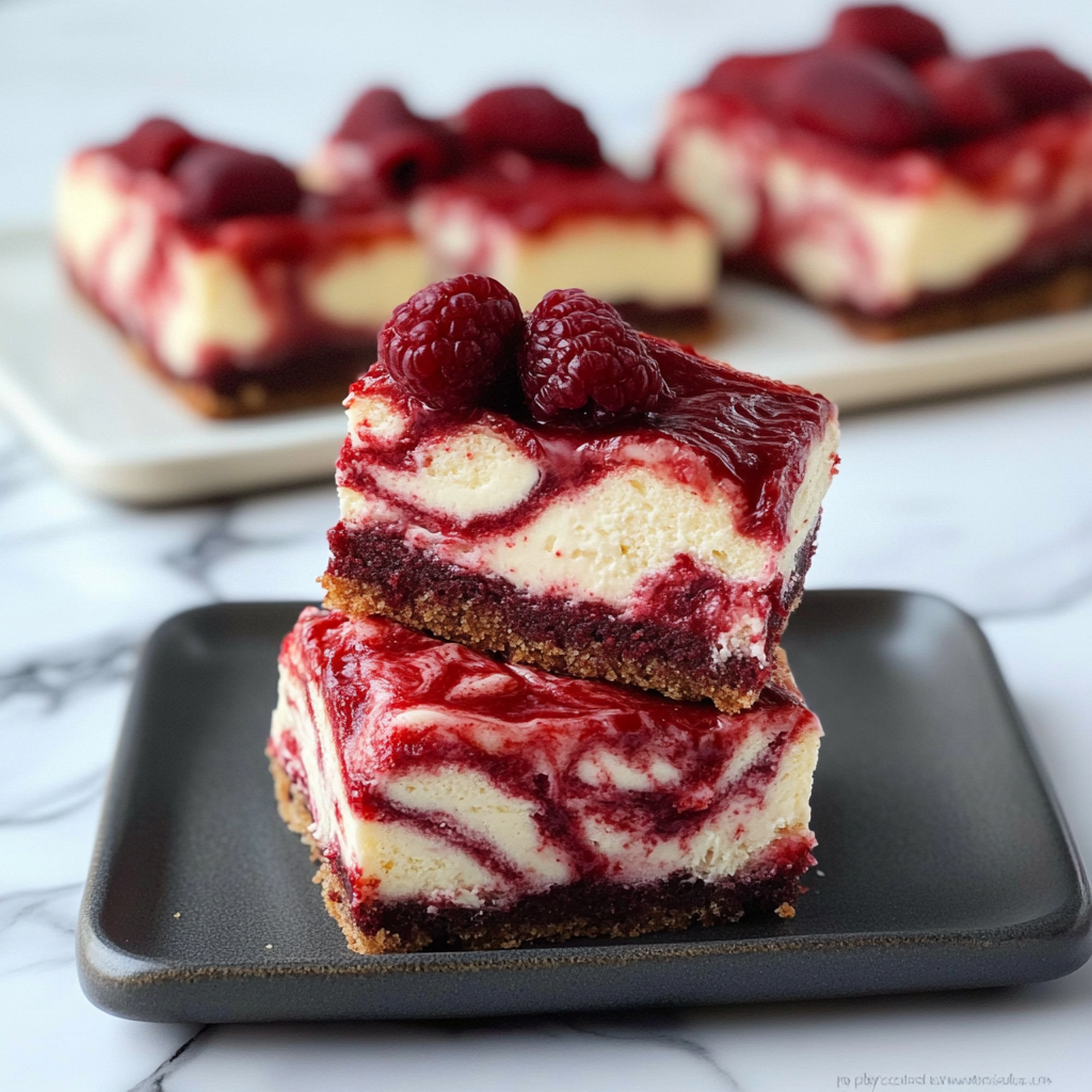 Recipe preparation for Fourth of July Red Velvet Cheesecake Bars