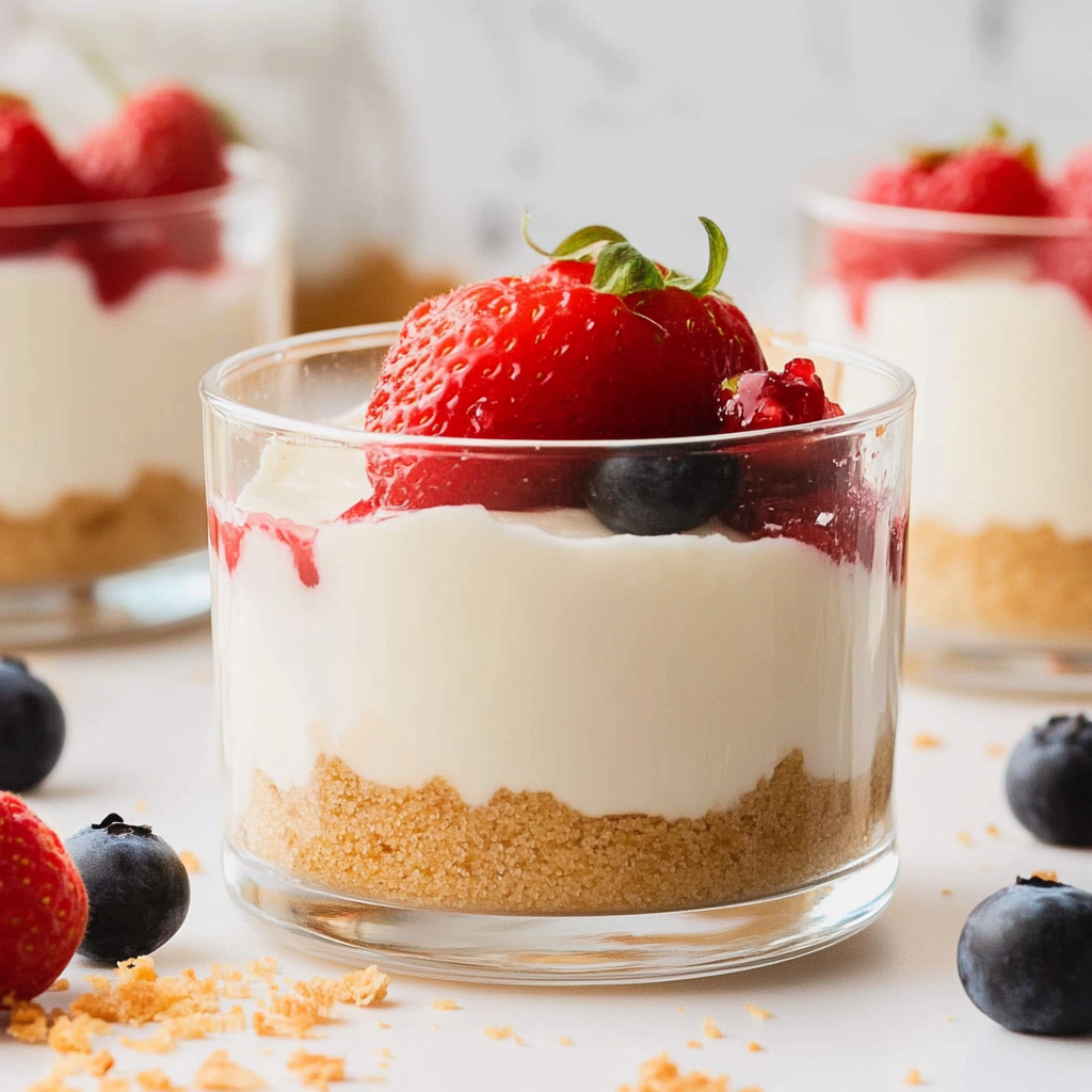 Recipe preparation for No-Bake Cheesecake Greek Yogurt Cups