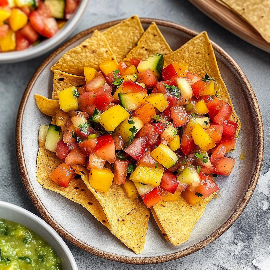 Recipe preparation for Fruit Salsa with Cinnamon Sugar Tortilla Chips