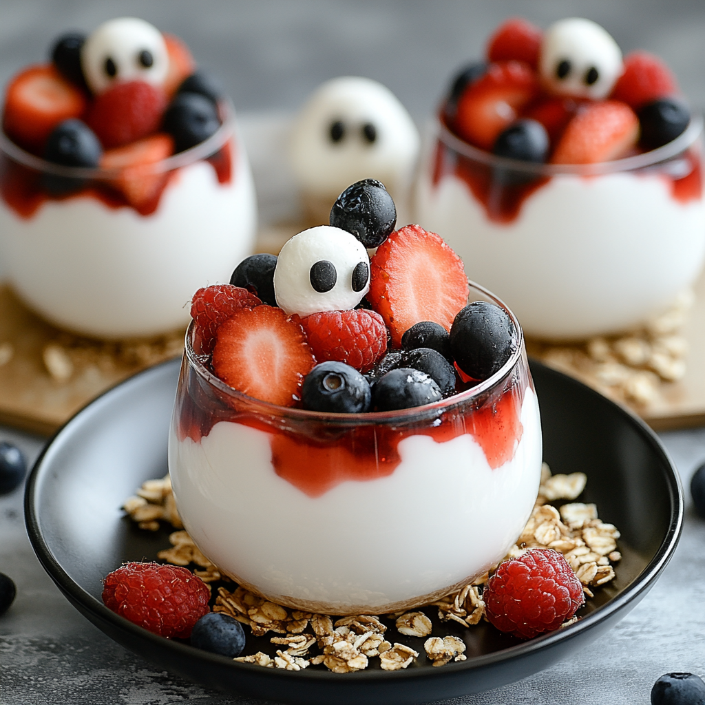 Recipe preparation for Ghostly Yogurt Parfaits