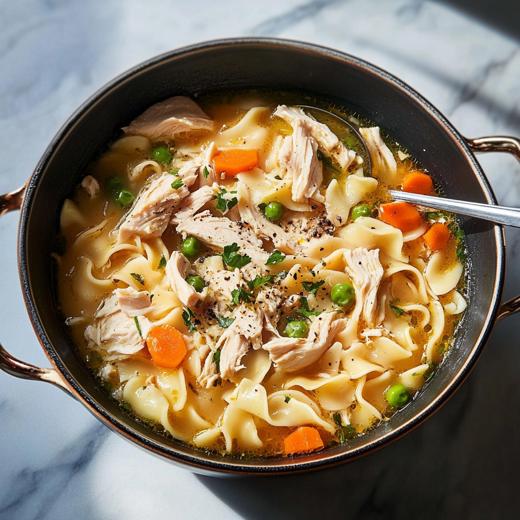 Recipe preparation for Classic Rotisserie Chicken Noodle Soup
