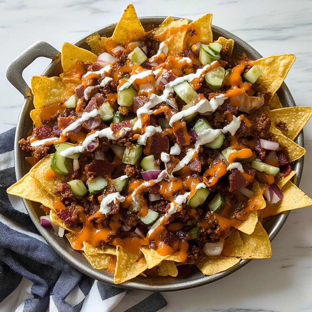Recipe preparation for BBQ Bacon Cheeseburger Nachos