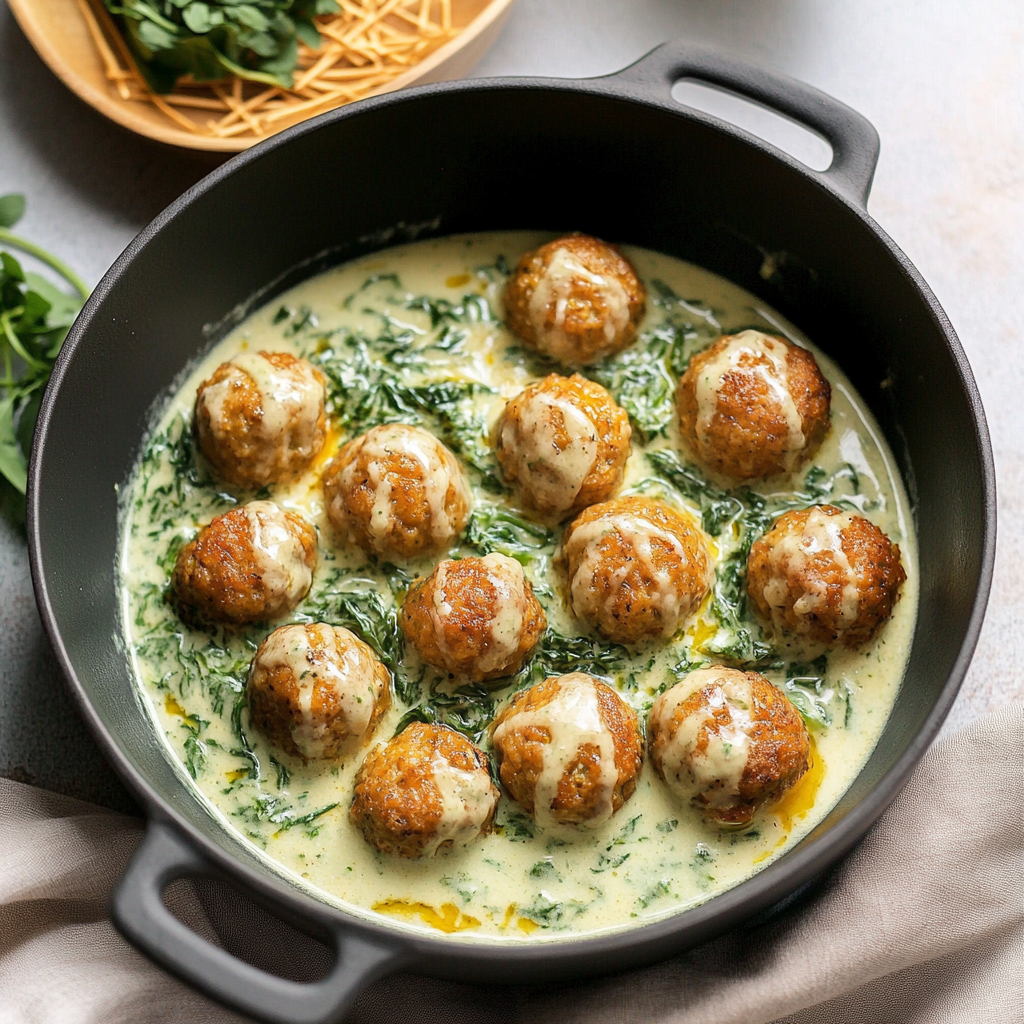 Recipe preparation for Creamy Spinach Turkey Meatballs