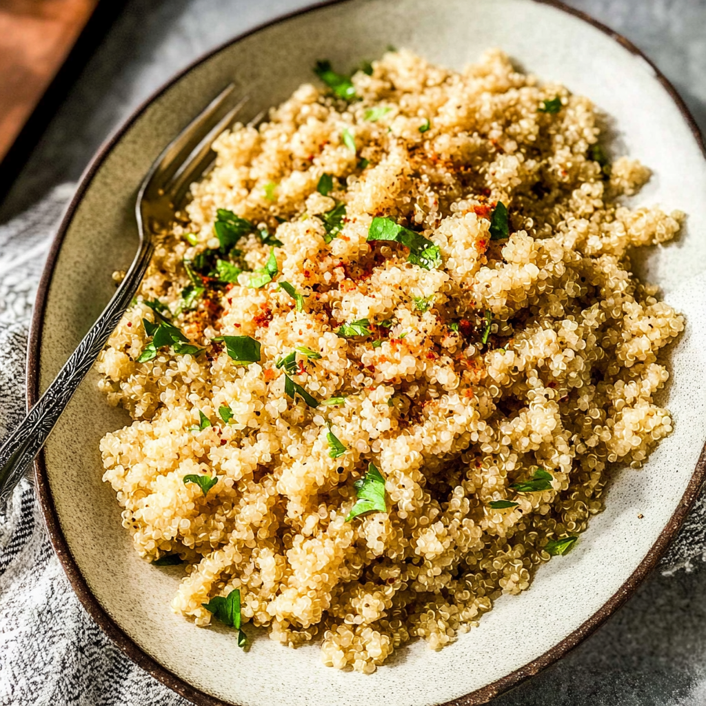 Recipe preparation for Garlic Butter Quinoa