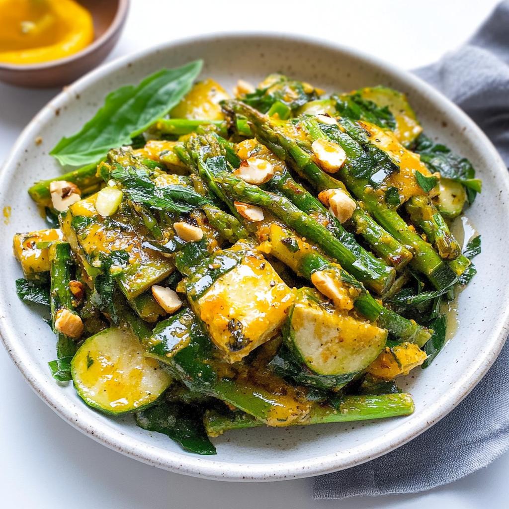 Recipe preparation for Flavorful Asparagus with Zucchini am