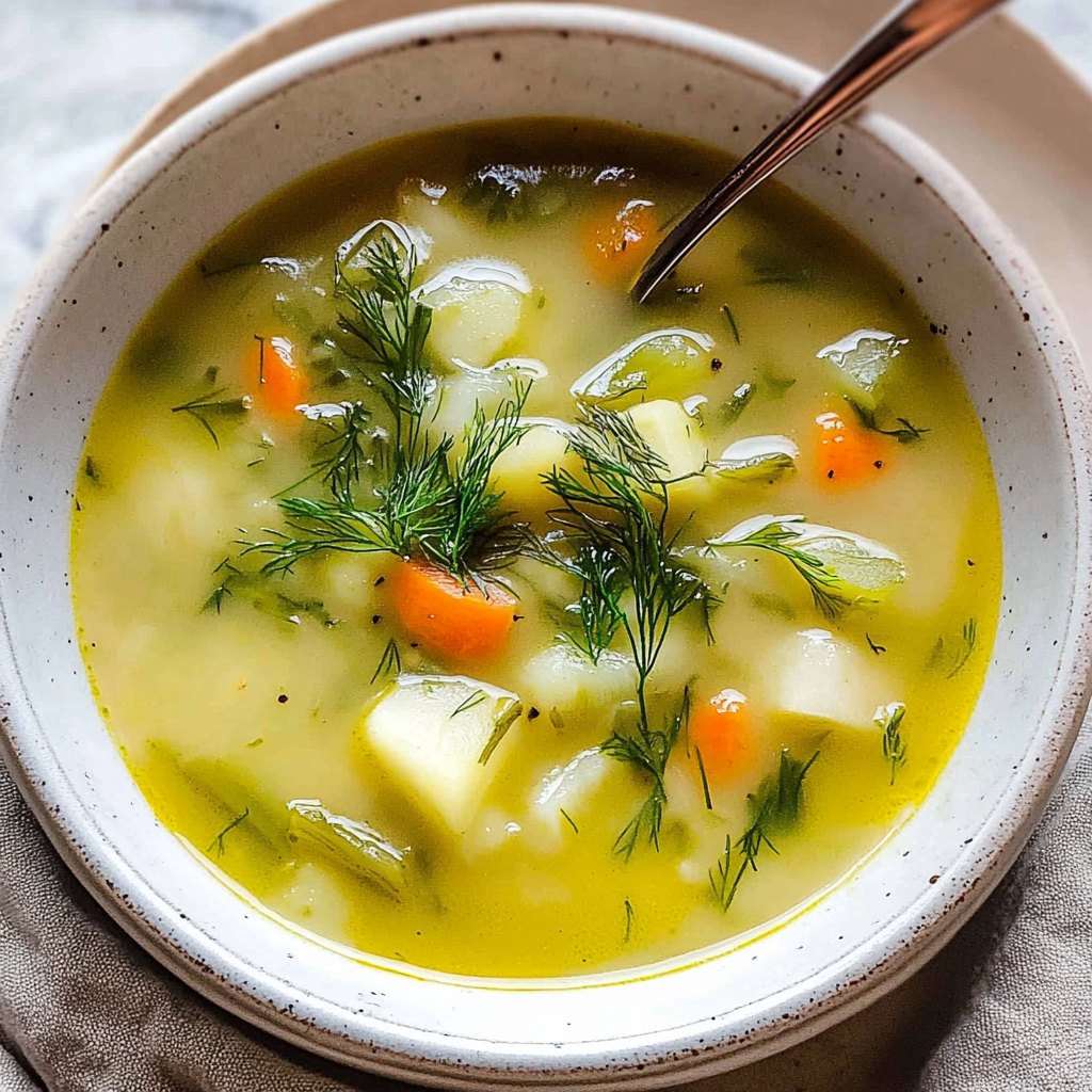 Recipe preparation for Homemade Dill Pickle Soup