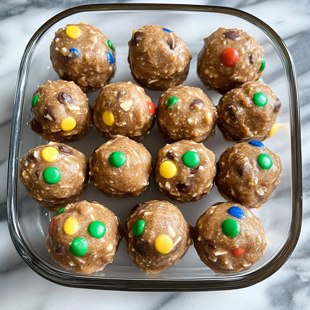 Recipe preparation for No Bake Monster Cookie Energy Bites