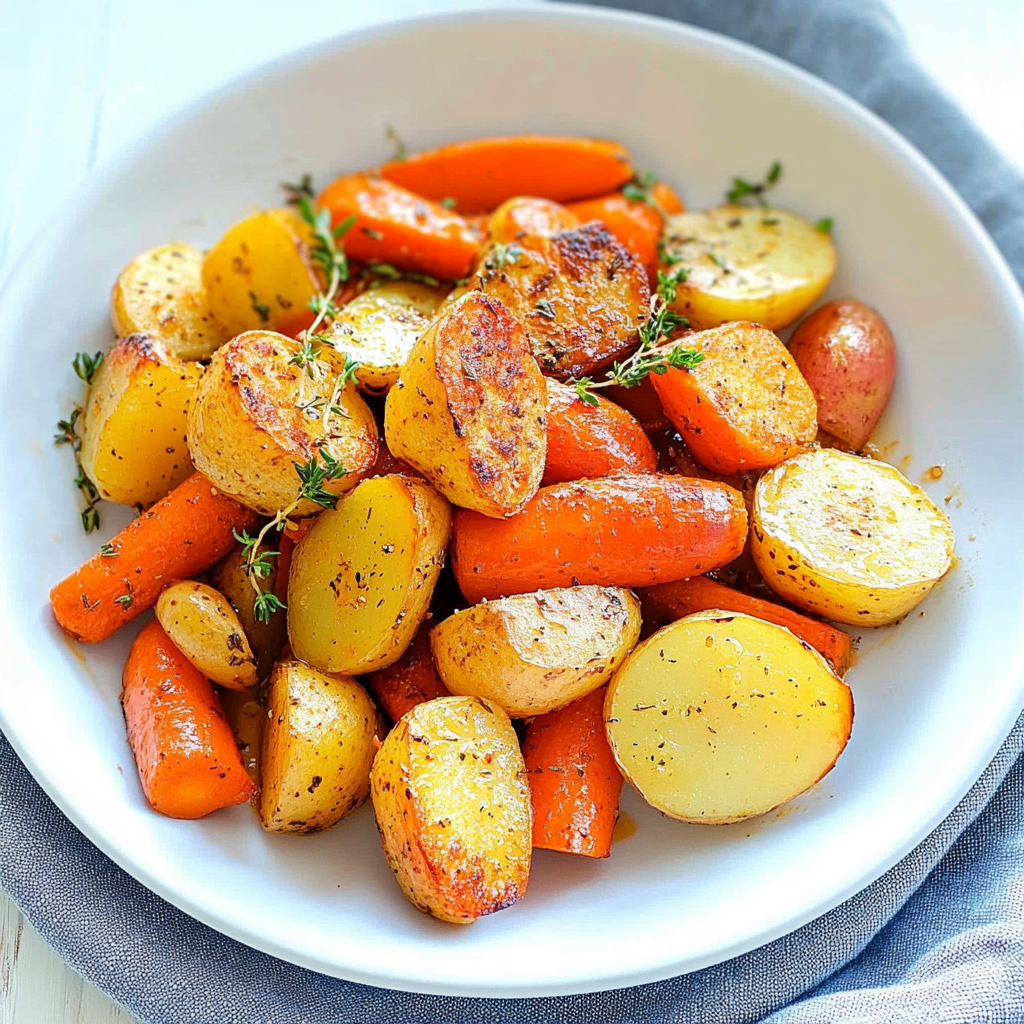 Recipe preparation for Easy Roasted Carrots and Potatoes