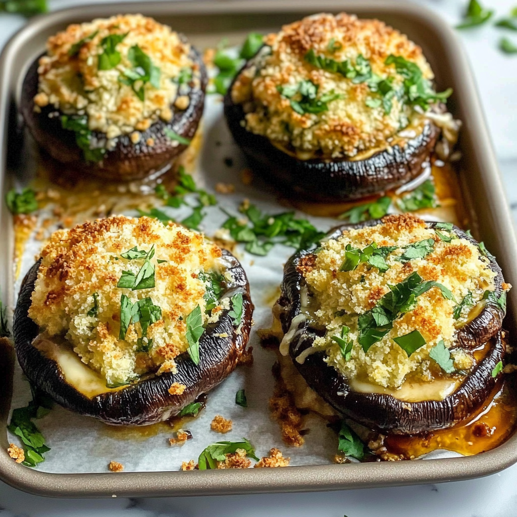 Recipe preparation for Savory Stuffed Portabella Mushrooms