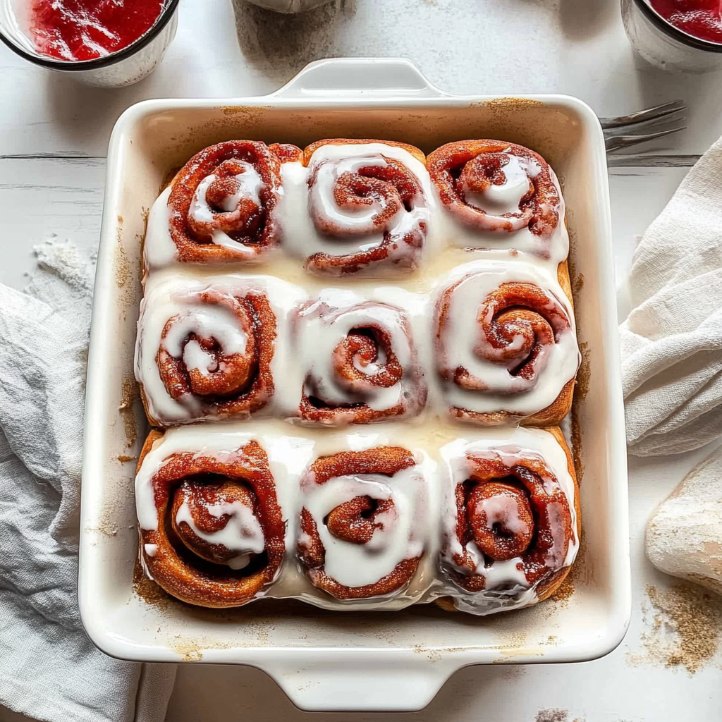 Recipe preparation for Red Velvet Cinnamon Rolls with Cream Cheese Frosting