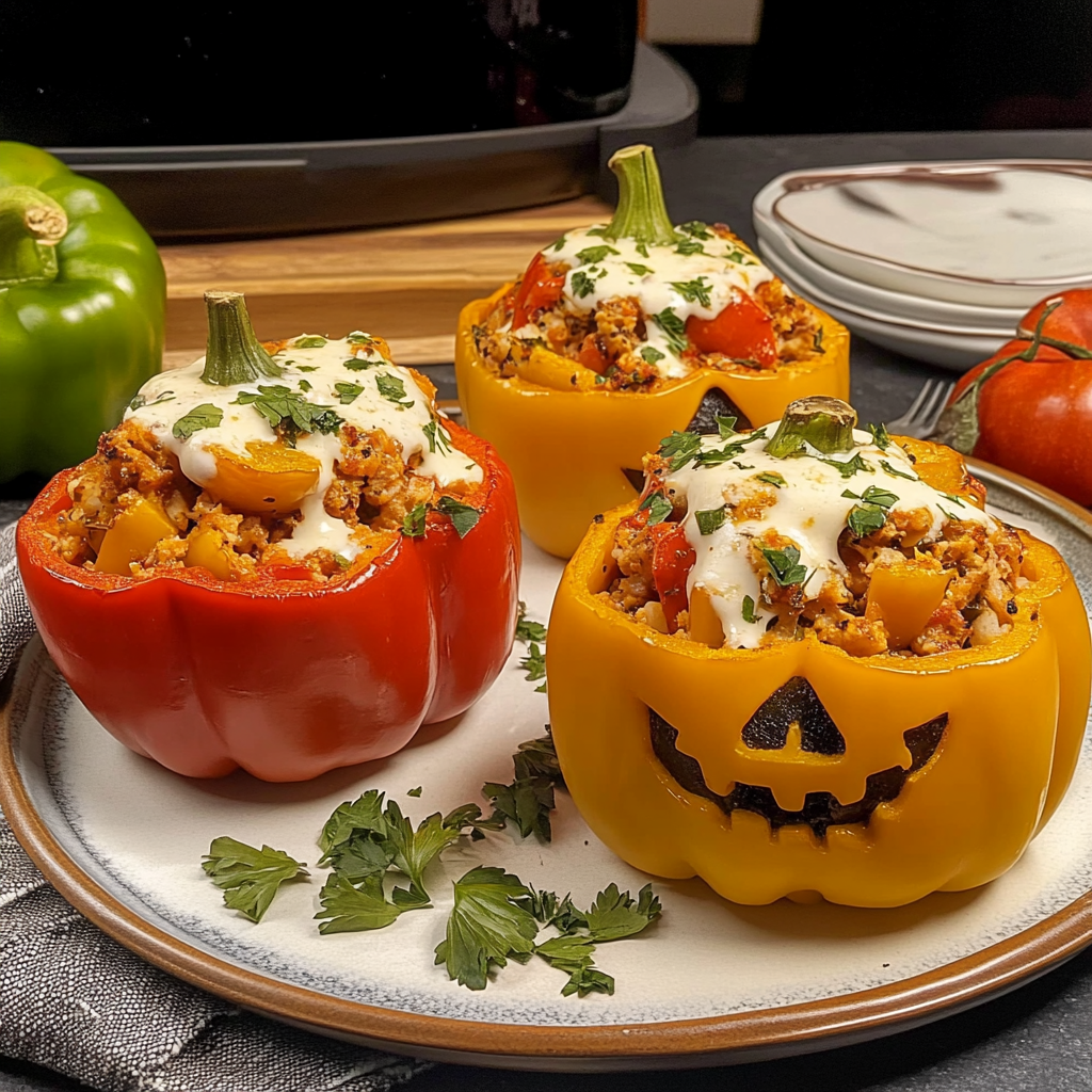 Recipe preparation for Halloween Stuffed Peppers