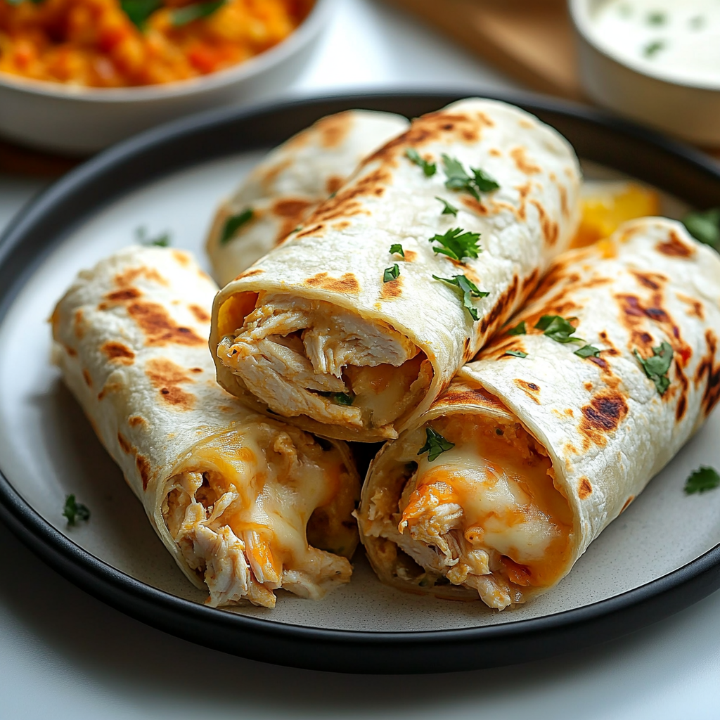Recipe preparation for Cheesy Garlic Chicken Wraps