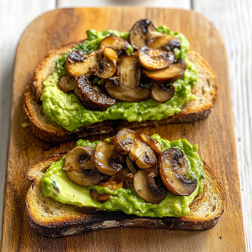 Recipe preparation for Avocado Garlic Mushroom Toast