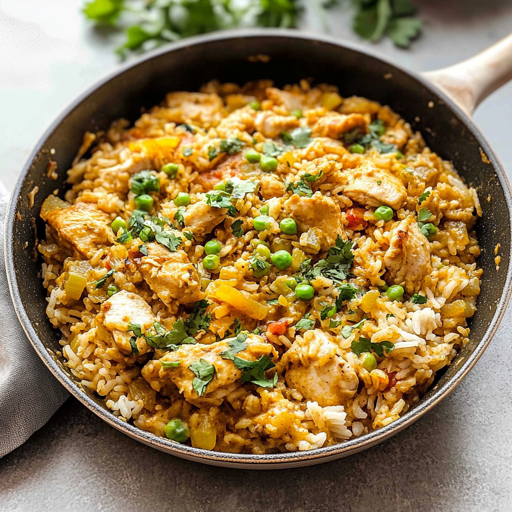 Recipe preparation for Salsa Verde Chicken & Rice Skillet