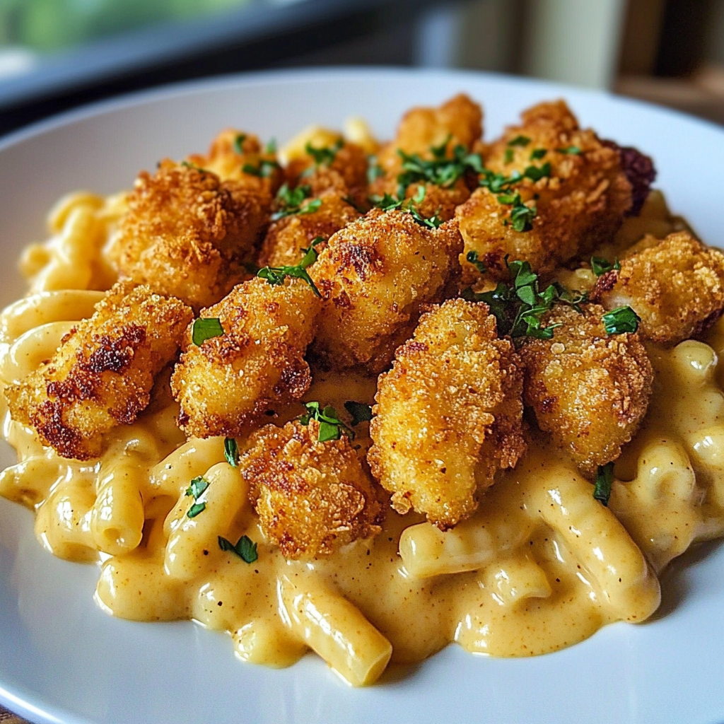 Recipe preparation for Crispy Parmesan Chicken Bites with Smoked Cajun Alfredo Gemelli Recipe