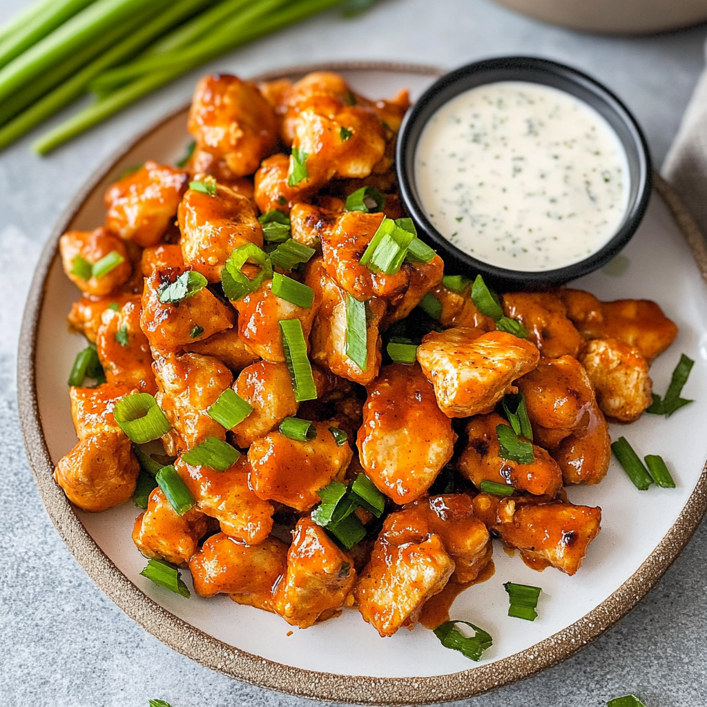 Recipe preparation for Garlic Buffalo Chicken Bites Recipe
