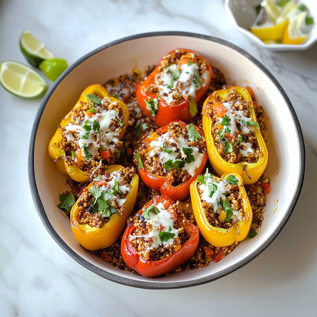 Recipe preparation for Stuffed Peppers (Quinoa/Mushroom/Turkey)