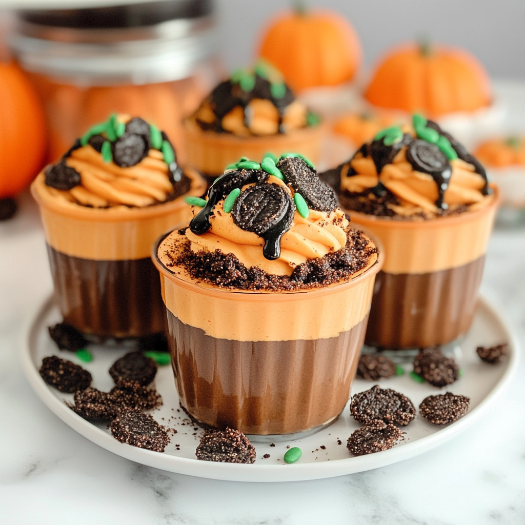 Recipe preparation for Pumpkin Patch Dirt Cups