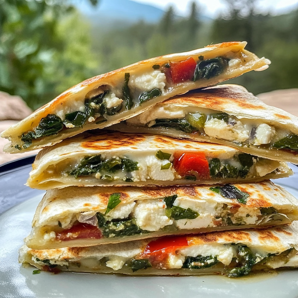 Recipe preparation for Spinach Feta Quesadilla