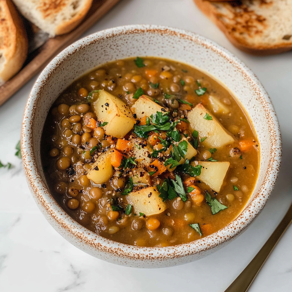 Recipe preparation for Hearty Lentil and Potato Soup