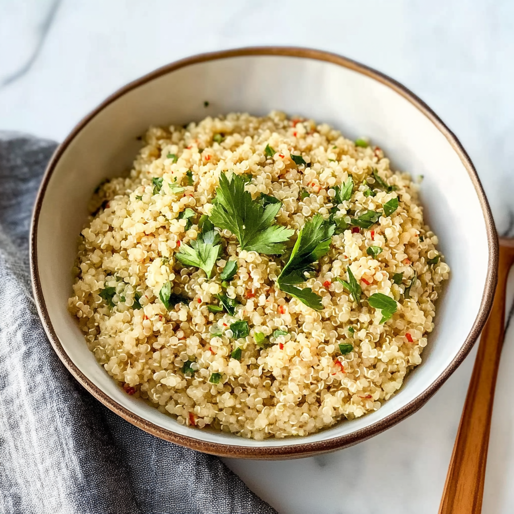 Recipe preparation for Garlic Butter Quinoa