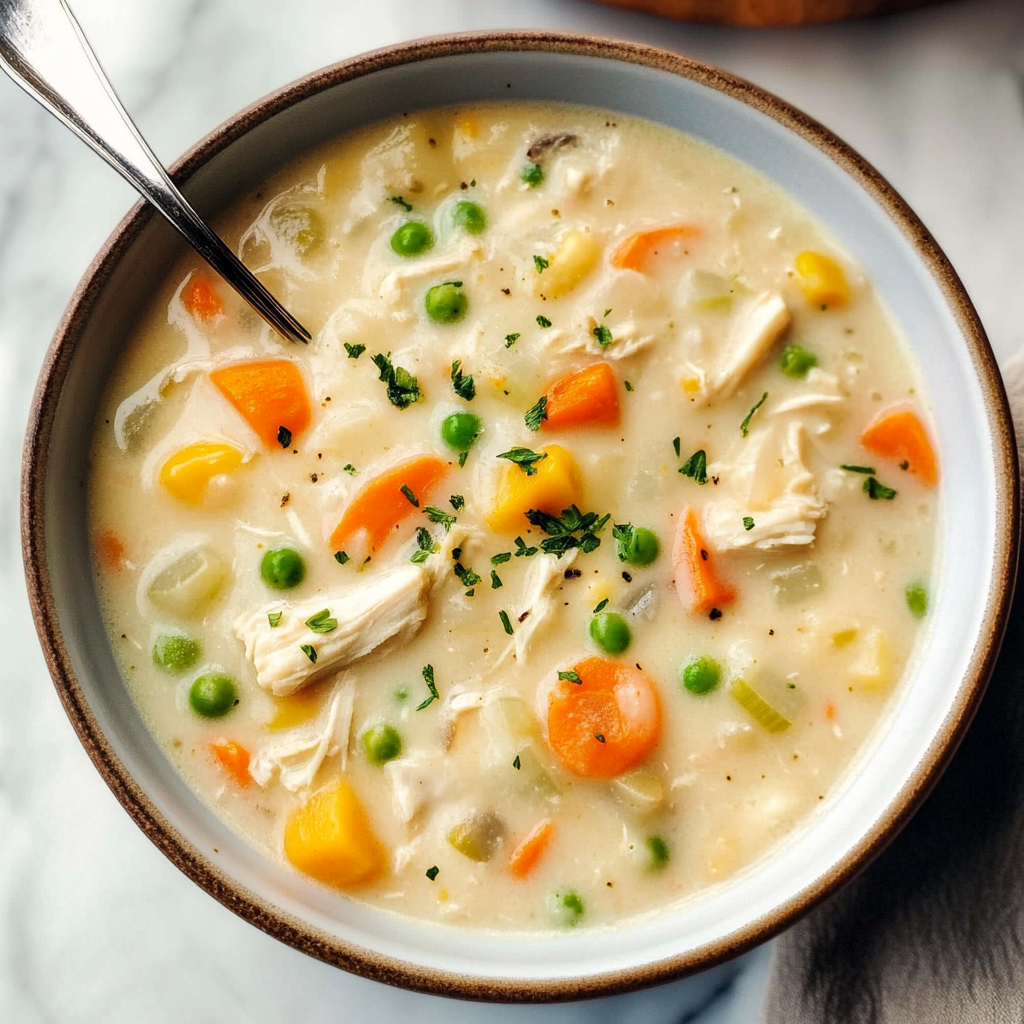 Recipe preparation for Healthy Chicken Pot Pie Soup