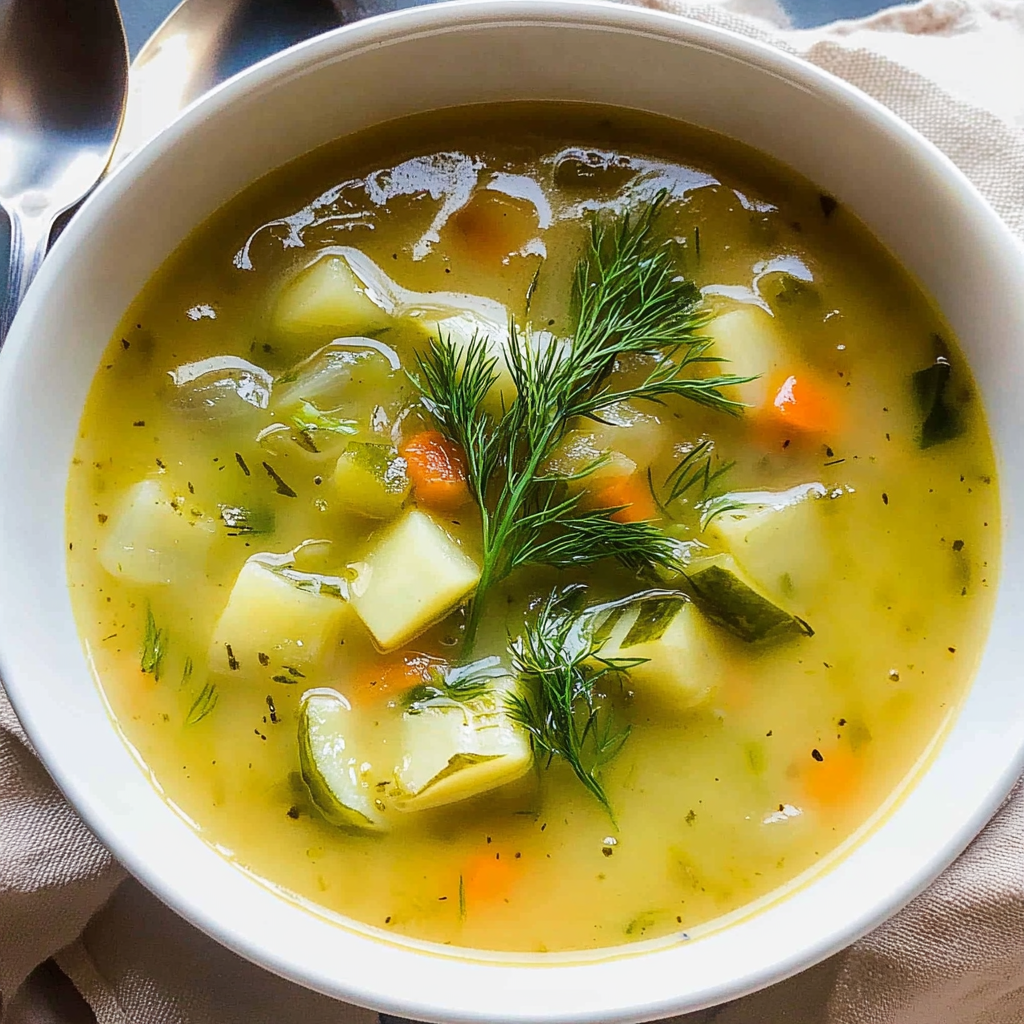 Recipe preparation for Homemade Dill Pickle Soup