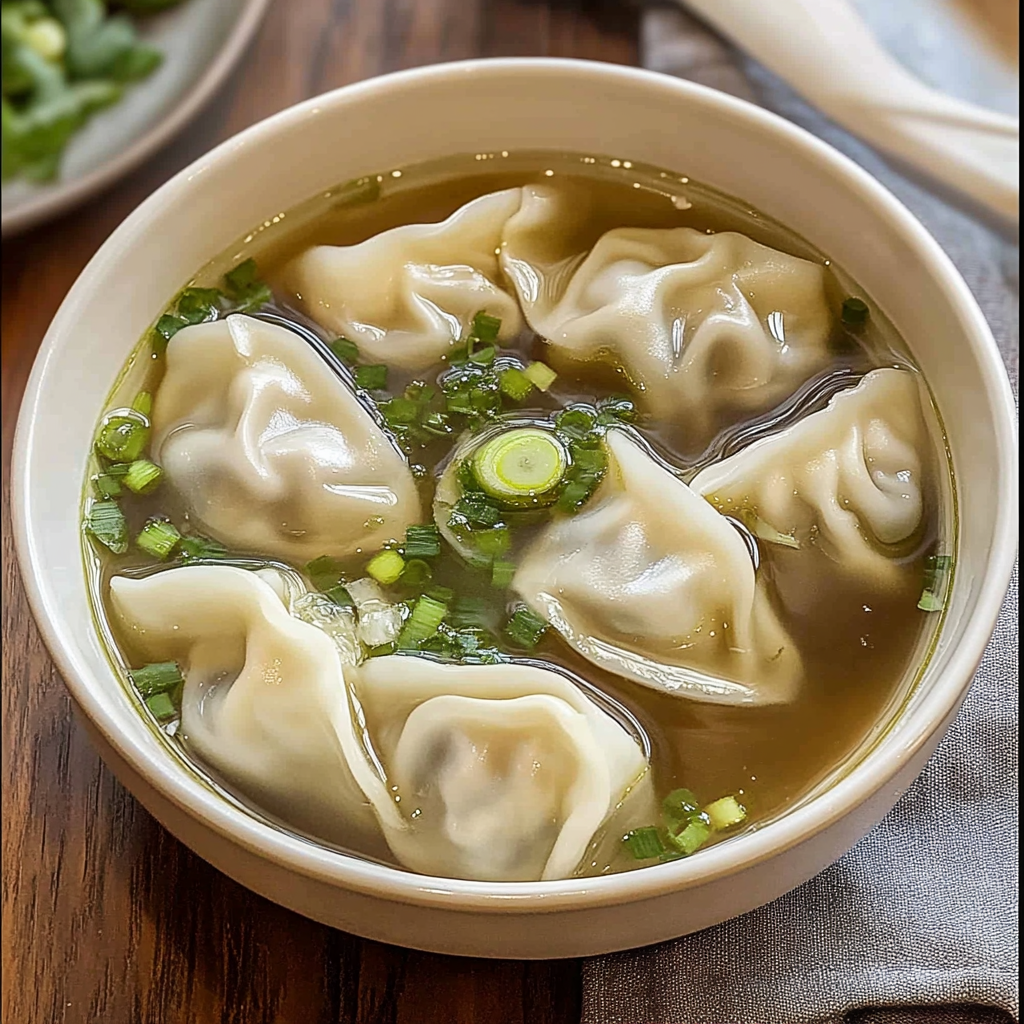 Recipe preparation for Easy Wonton Soup with Frozen Wontons