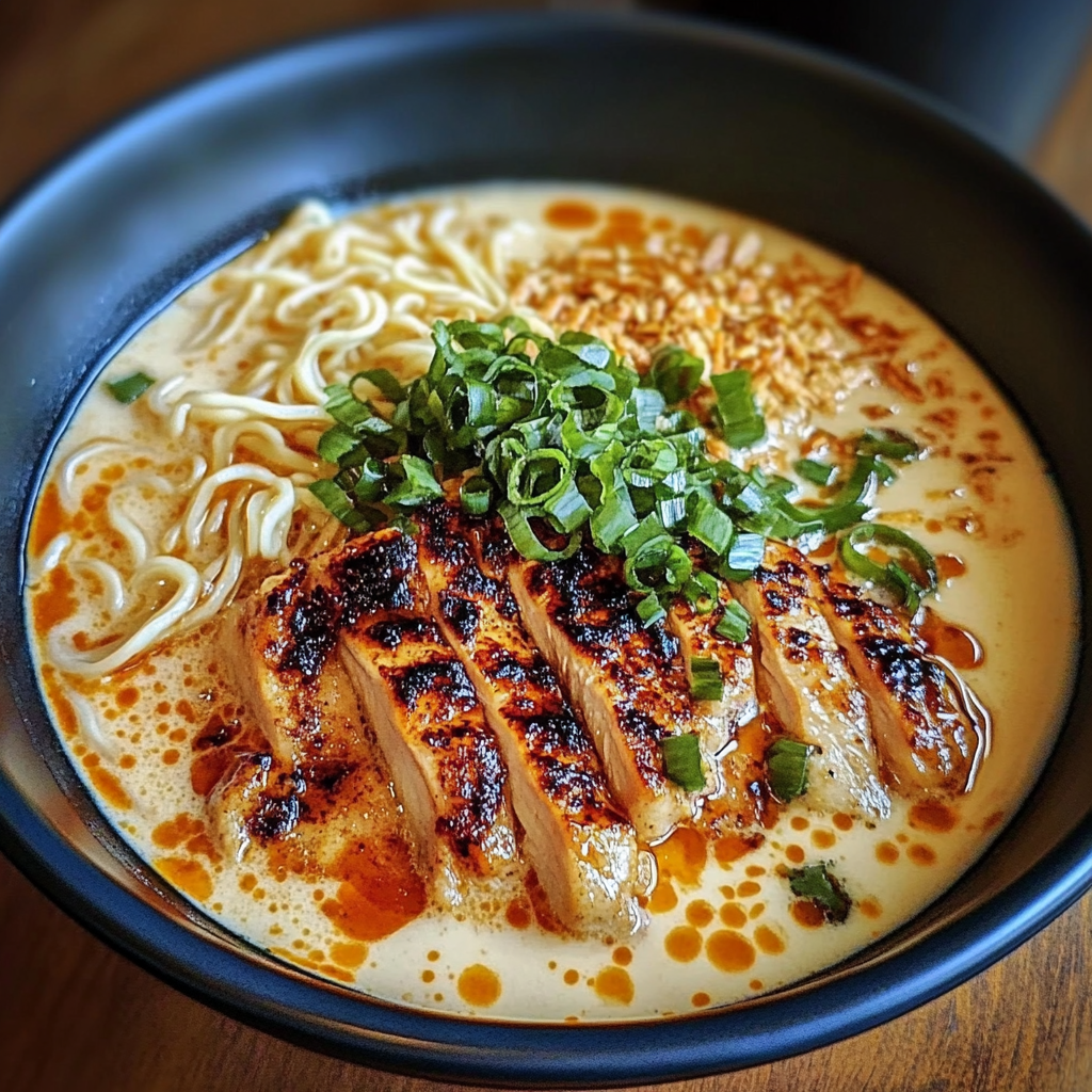 Recipe preparation for Fiery Chicken Ramen with Creamy Garlic Sauce