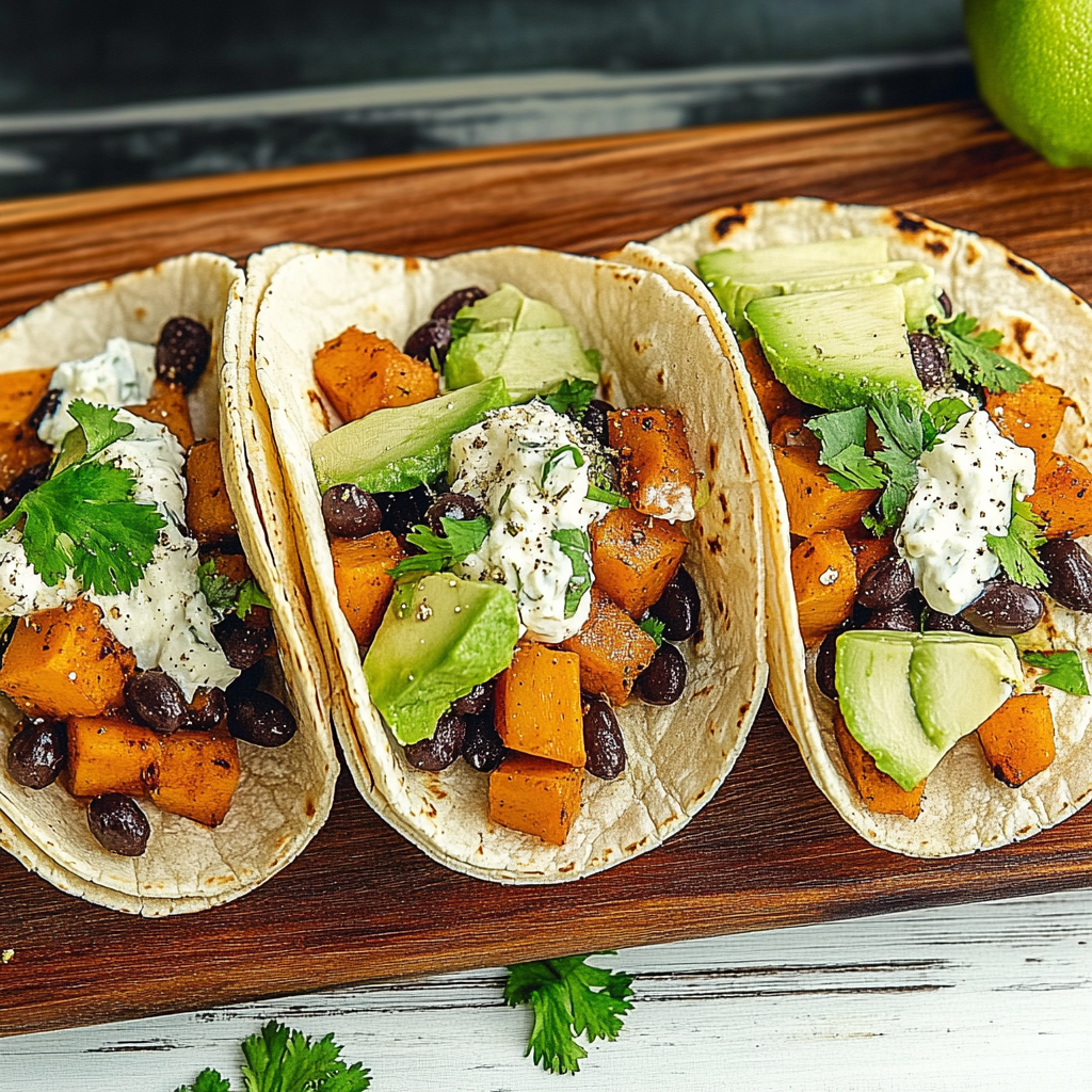 Recipe preparation for sweet potato and black bean tacos