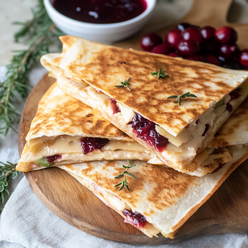Recipe preparation for turkey and cranberry quesadillas