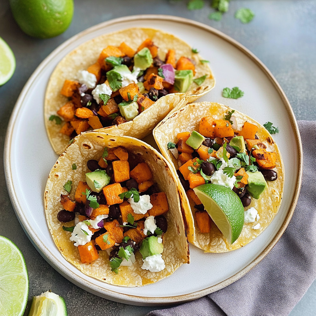 Recipe preparation for sweet potato and black bean tacos