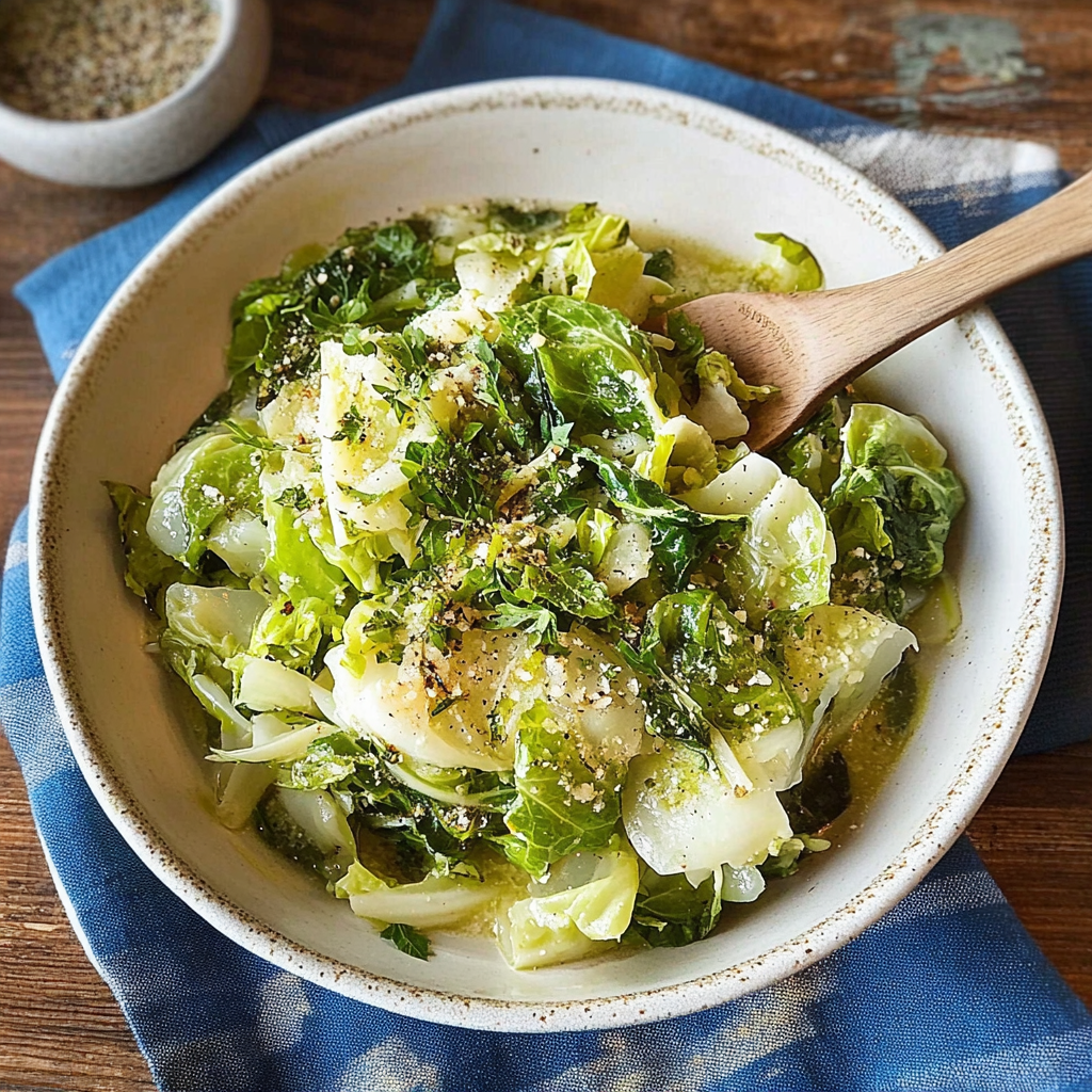 Recipe preparation for Butter-Braised Cabbage with Sage
