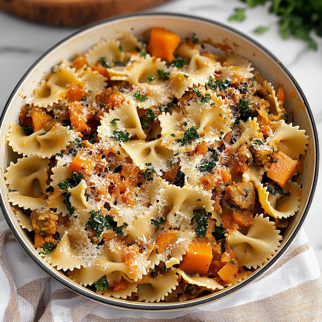Recipe preparation for Delicious Autumn Sausage Pasta Squash