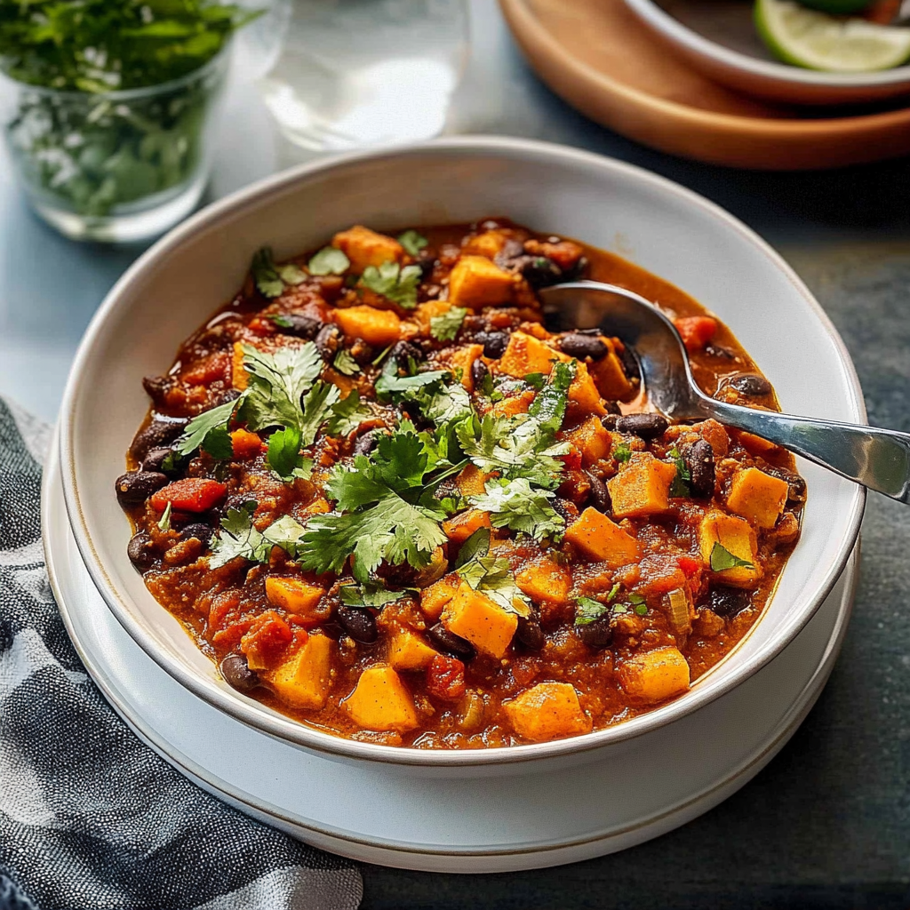 Recipe preparation for hearty sweet potato chili