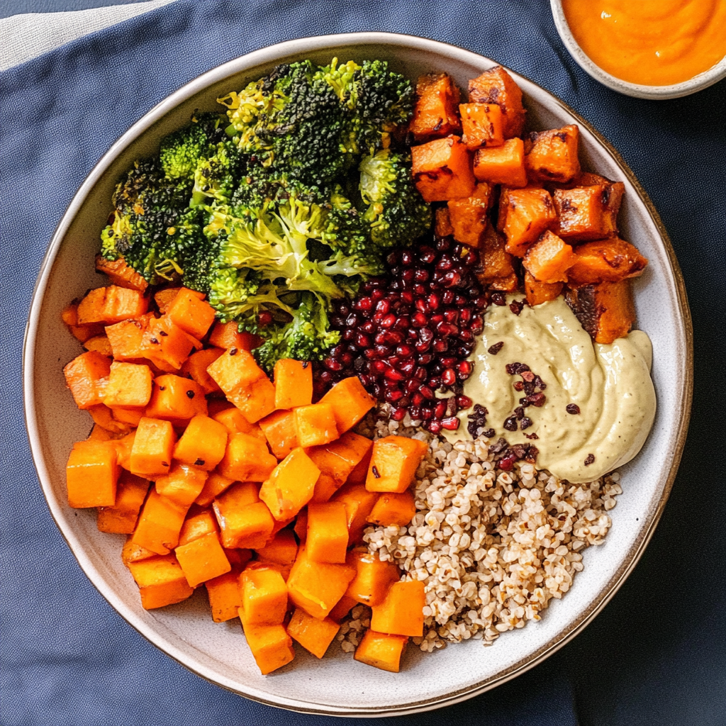 Recipe preparation for Sweet Potato & Pomegranate Buddha Bowl