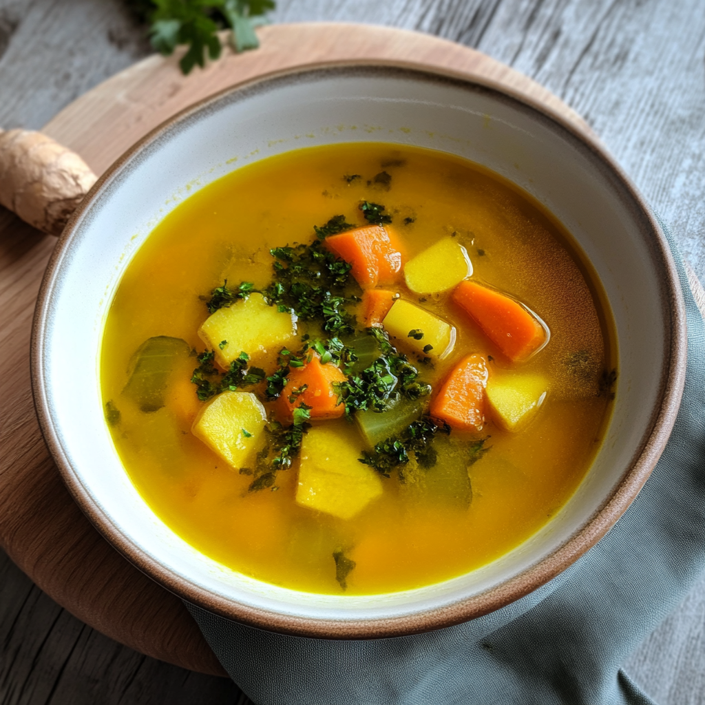 Recipe preparation for Turmeric & Ginger Root-Vegetable Soup