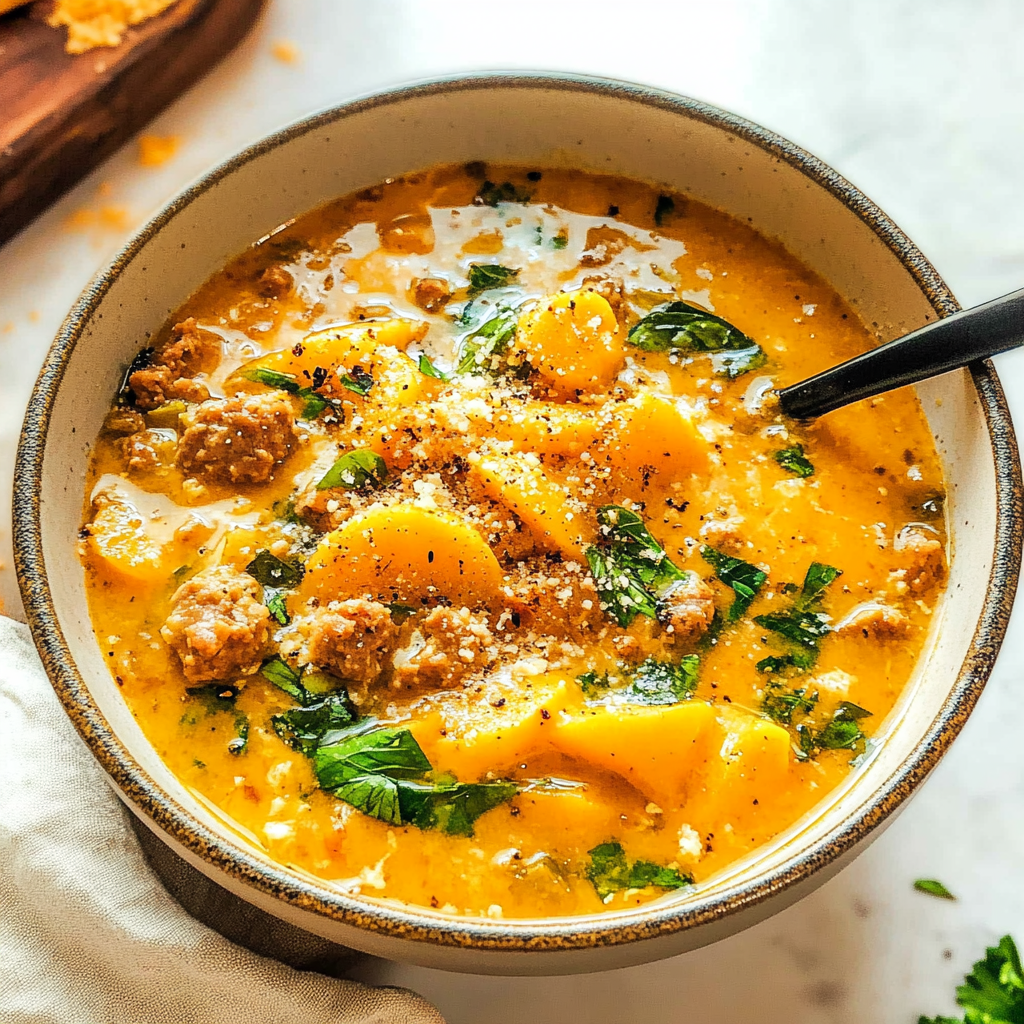 Recipe preparation for Italian Sausage Butternut Squash Soup