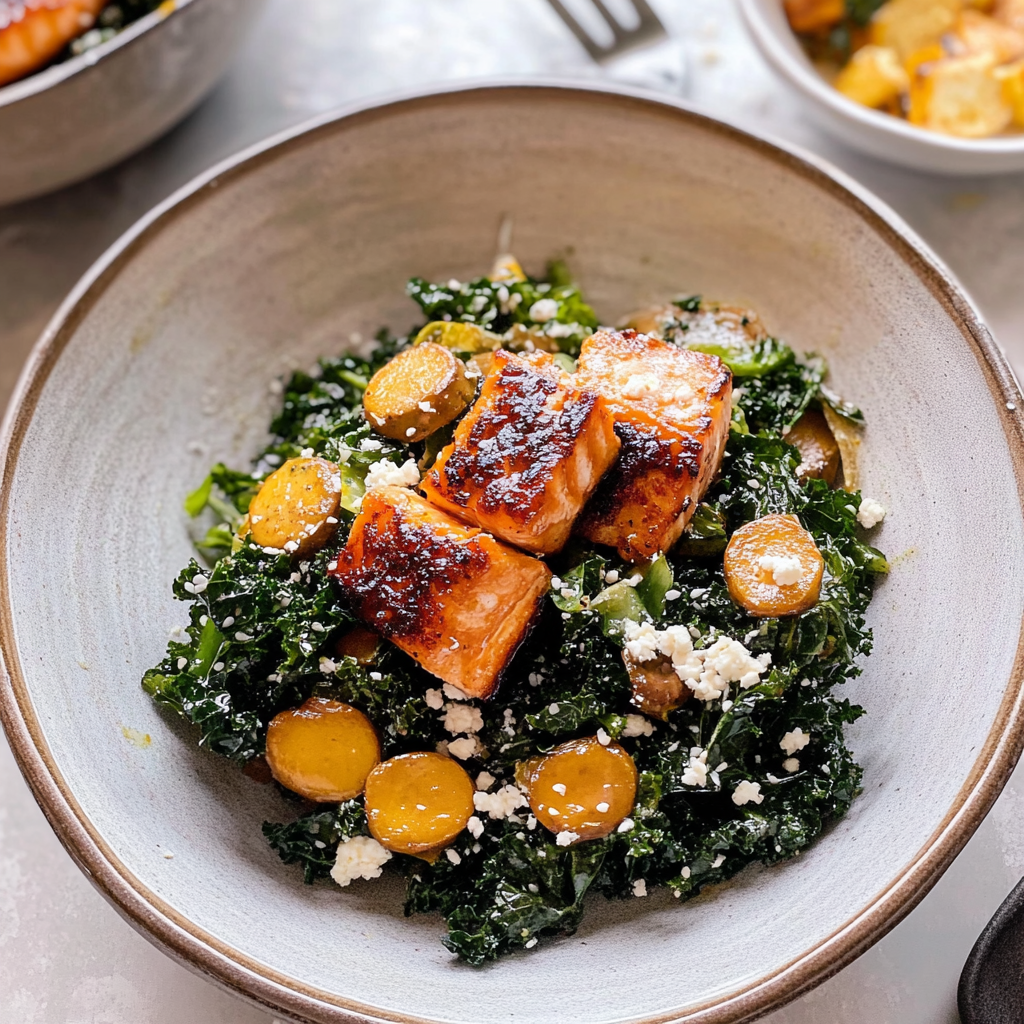 Recipe preparation for Salmon Kale Salad
