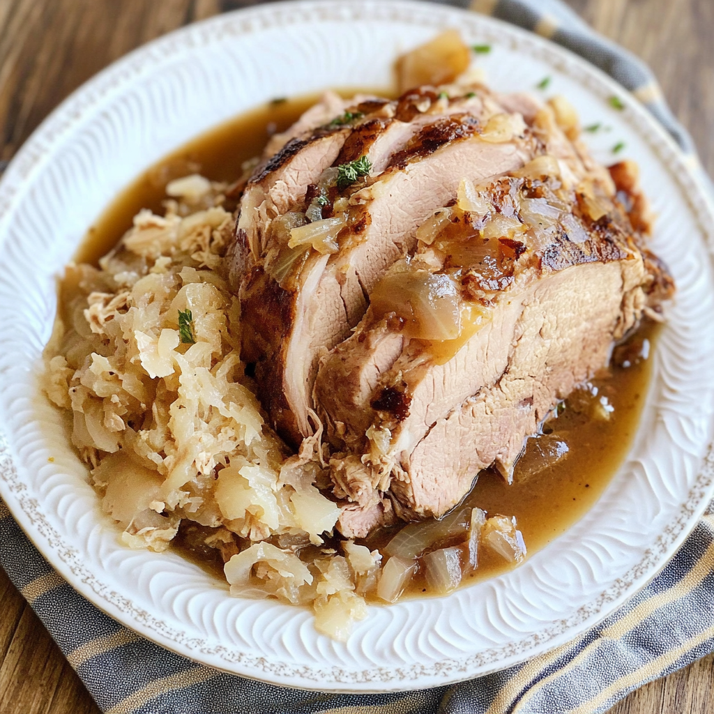 Recipe preparation for German Pork Loin Roast with Sauerkraut Recipe